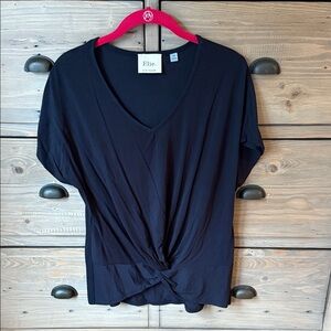 EUC Elie Elie Tahari Women's Black V-Neck Twist  Top sz M